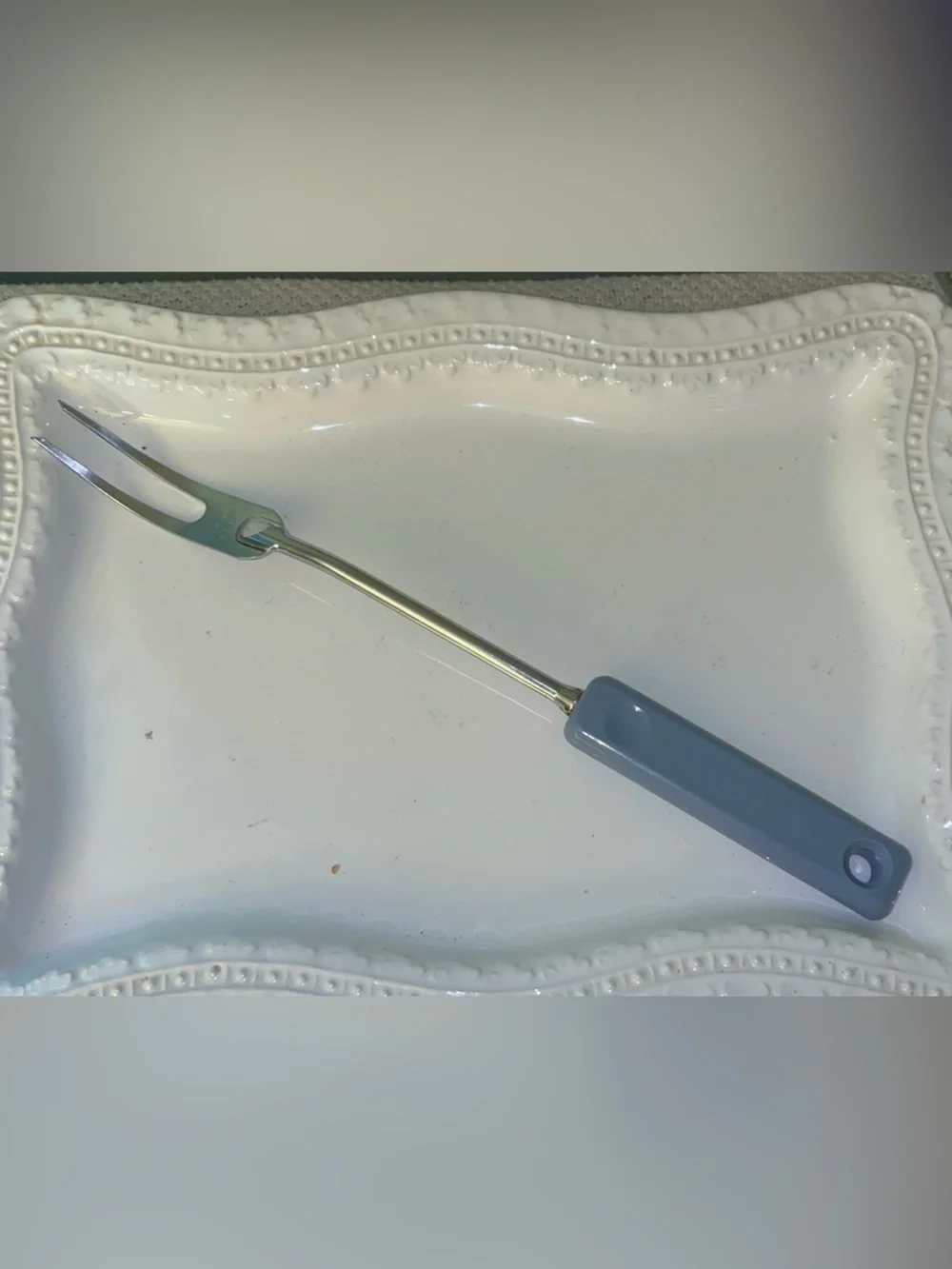 Vintage EKCO Meat Serving Fork With Light Blue Handle